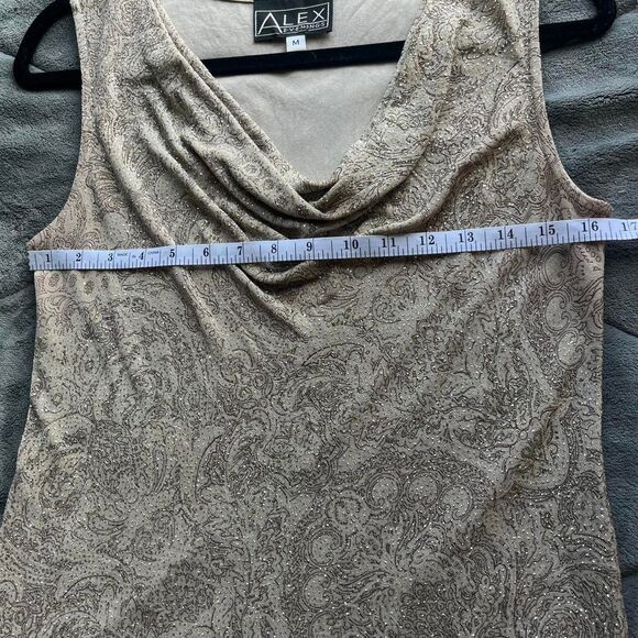 vintage 90s Alex Evenings tan & brown sparkly paisley cowl neck top size medium - Picture 6 of 7